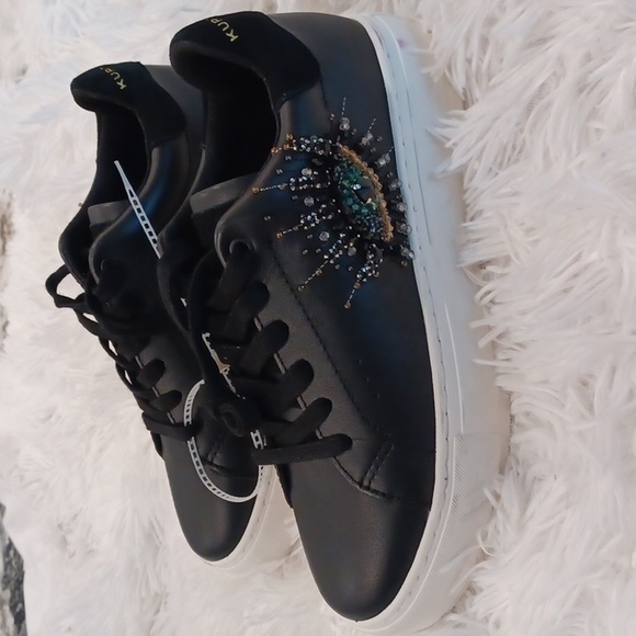 Kurt Geiger NWOB London Laney Eye Black Leather Sneakers Women EU 37 NEW ($200) - Picture 1 of 12